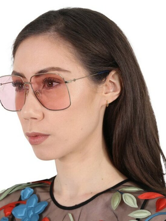 Gucci Women’s Sunglasses | Gold Oversized Square Frame Pink | GG0394S 004